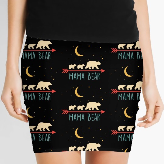 Retro Mama Bear With 2 Cubs Women's Mini Skirts