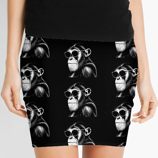 Chimpanzee with sunglasses Women's Mini Skirts