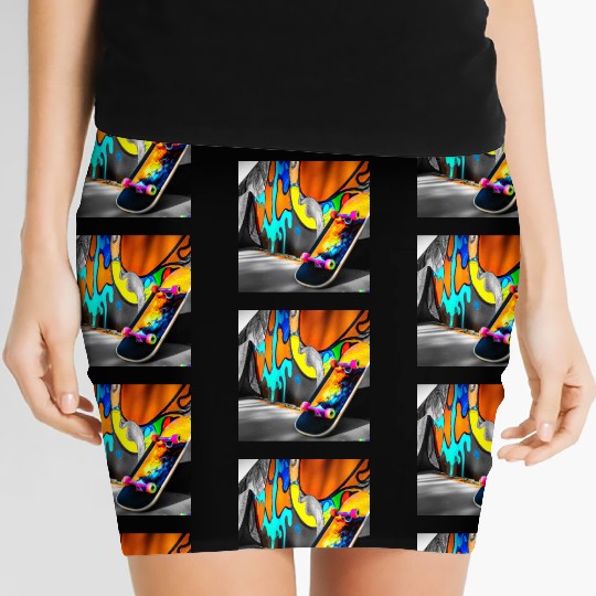Skateboard and Graffiti Wall Art Women's Mini Skirts