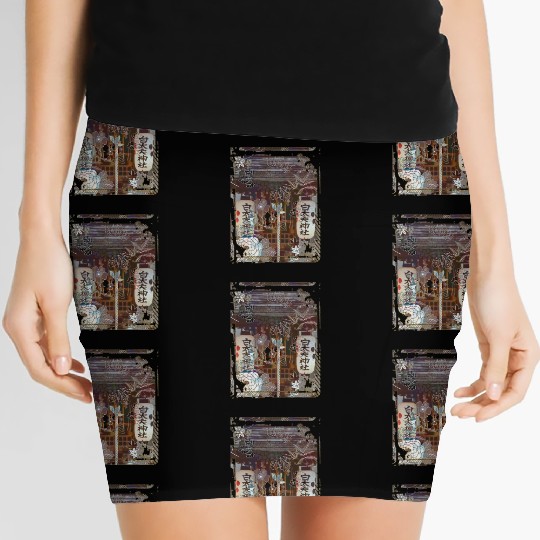 Japan Worship Place Collage Art 90 Women's Mini Skirts