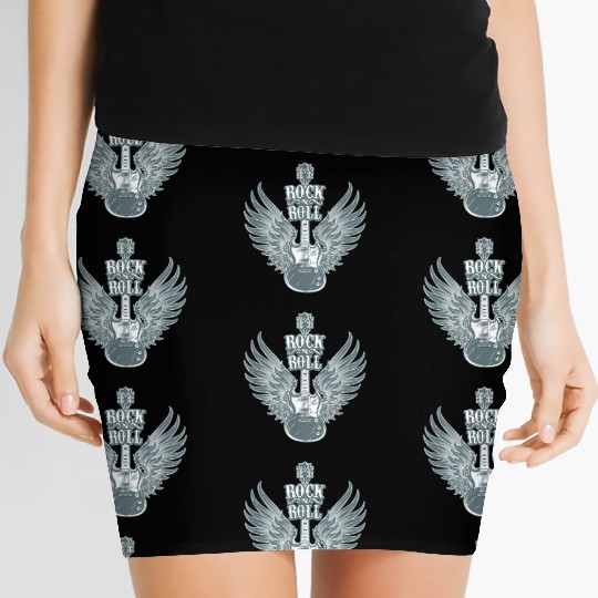 Rock N Roll Angel Wings Music Guitar Player Women's Mini Skirts