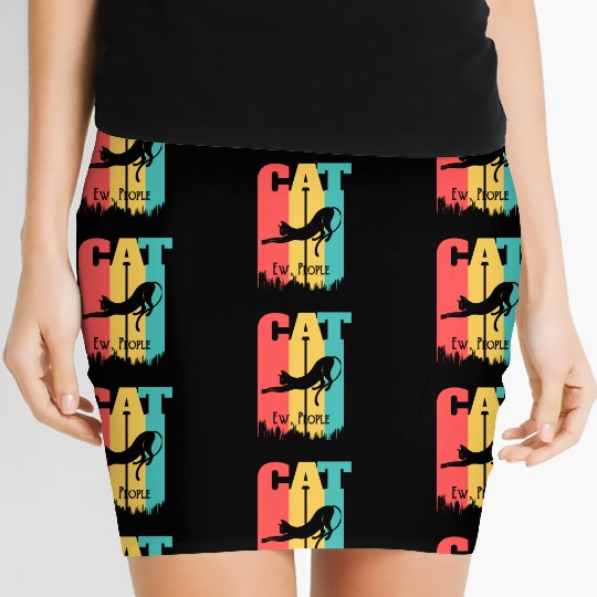 Vintage Ew People Cute Cat Lover Women's Mini Skirts