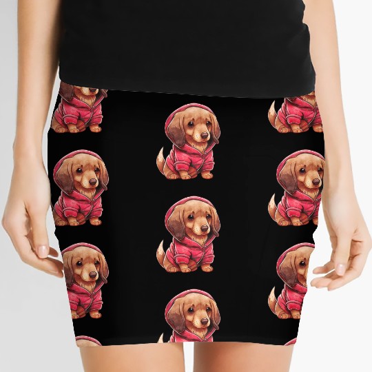 Watercolor Dachshund Pup Illustration Women's Mini Skirts