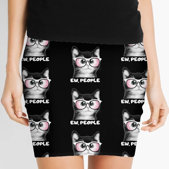 EW PEOPLE, Funny Cat Wearing Pink Sunglasses Women's Mini Skirts