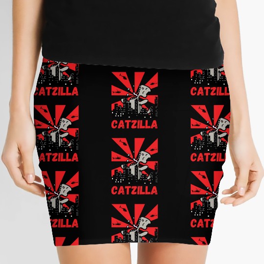 Catzilla funny cat Japanese Sunset Women's Mini Skirts