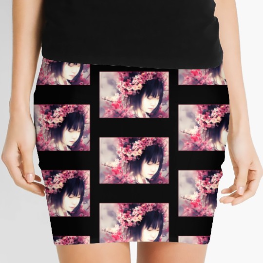 japan girl portrait sakura blossom Japan wallart Women's Mini Skirts