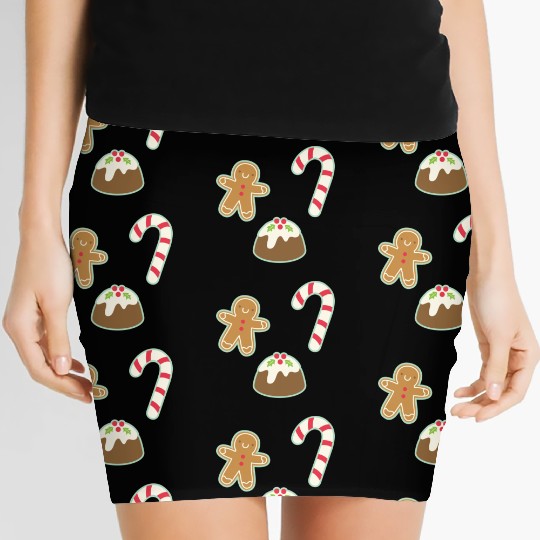 Cute Gingerbread Man Candy Cane and Christmas Women's Mini Skirts