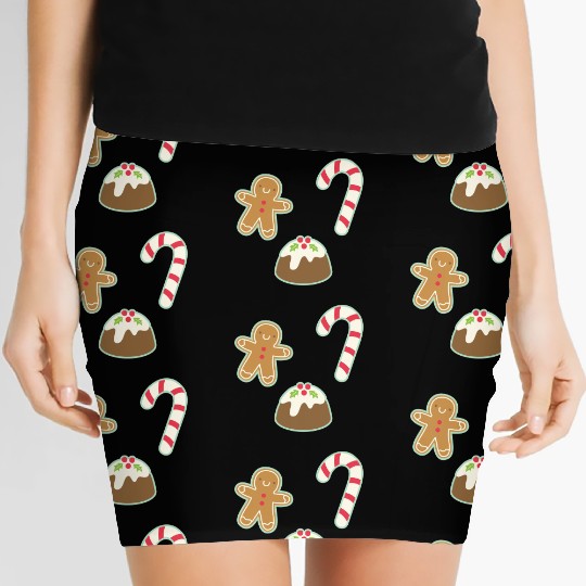 Cute Gingerbread Man Candy Cane and Christmas Women's Mini Skirts