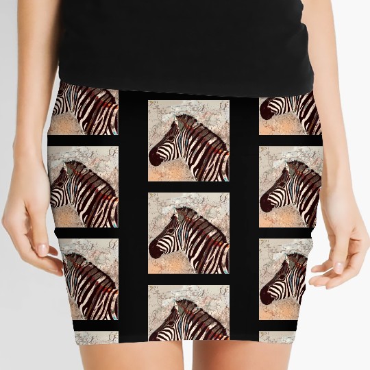 Zebra with neon colors Women's Mini Skirts