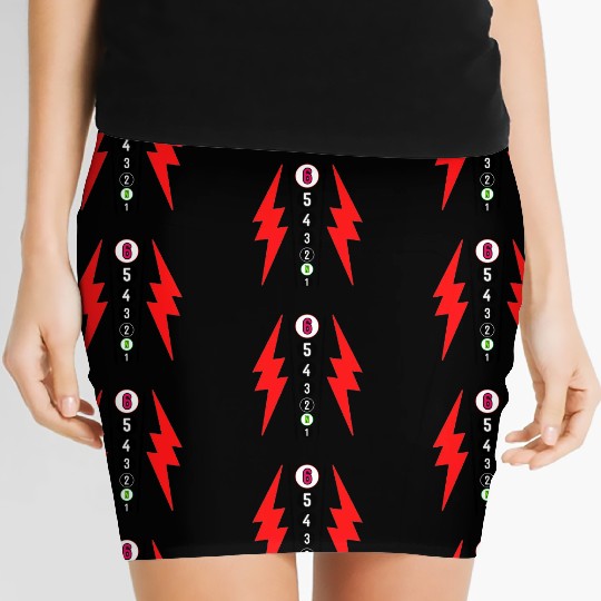 RED LIGHTNING BOLT MOTORCYCLE SHIFT PATTERN Women's Mini Skirts