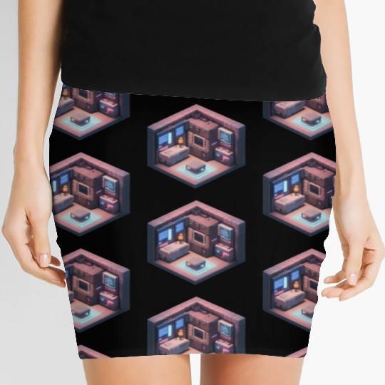 Voxel Room - Synthwave Retro Futuristic Room Women's Mini Skirts