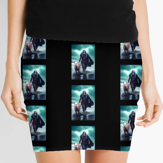 Viking Warrior and Wolf Ultra Realistic Poster Women's Mini Skirts