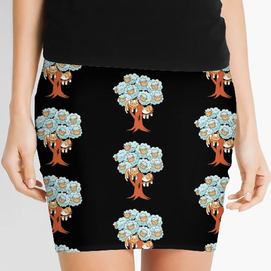 Tree with sheeps and cats Women's Mini Skirts