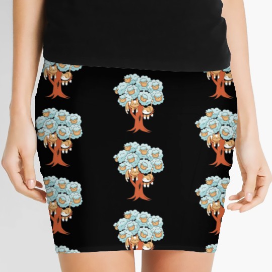 Tree with sheeps and cats Women's Mini Skirts