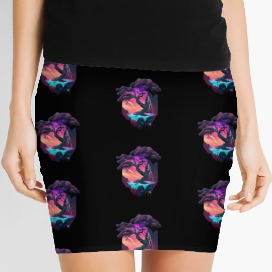 Synthwave Bonsai Tree Women's Mini Skirts