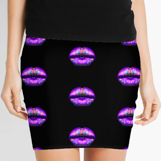Purple Lips For Mardi Gras Women's Mini Skirts