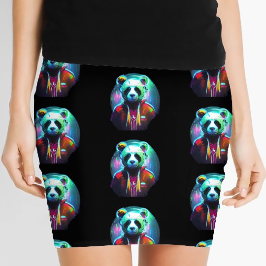 Panda in a neon paradise Women's Mini Skirts