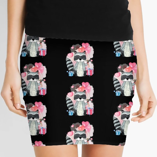 Raccoon Valentines Day Trash Panda Raccoon lover Women's Mini Skirts