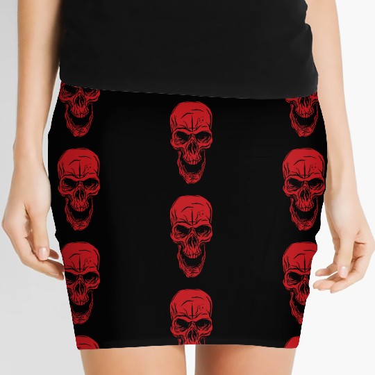 Red angry skull face Red angry skull face inspirat Women's Mini Skirts