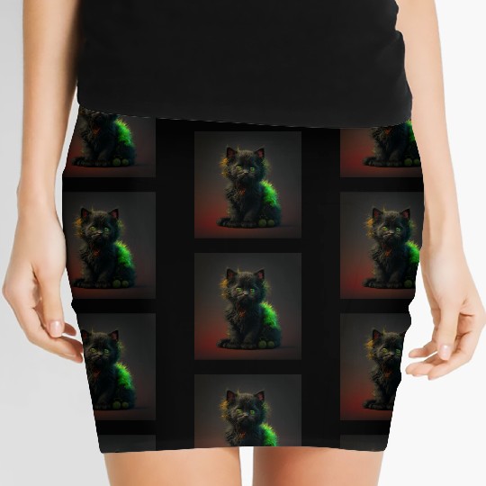 Cute black kitten blended with a wicked spider Women's Mini Skirts