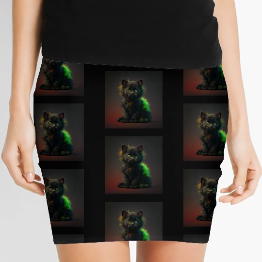 Cute black kitten blended with a wicked spider Women's Mini Skirts