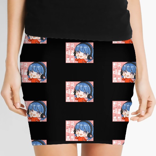 Kpop Music Finger Heart Chibi Anime Manga Aestheti Women's Mini Skirts