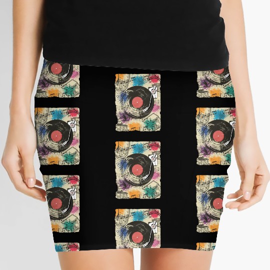 80's Vinyl Turntable Music Player Retro DJ Musicia Women's Mini Skirts