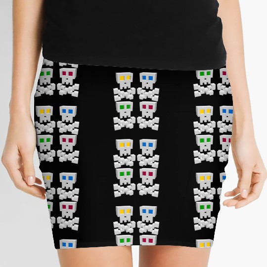 8-bit Pixel Pop Art Style Pirate Flag Skulls Women's Mini Skirts