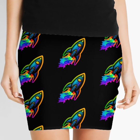 Psychedelic Retro Neon Rocket Women's Mini Skirts