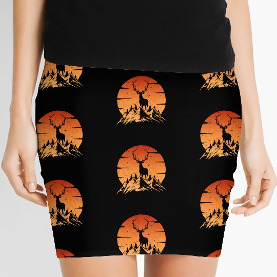 Deer Sunset Silhouette Deer Hunting Women's Mini Skirts