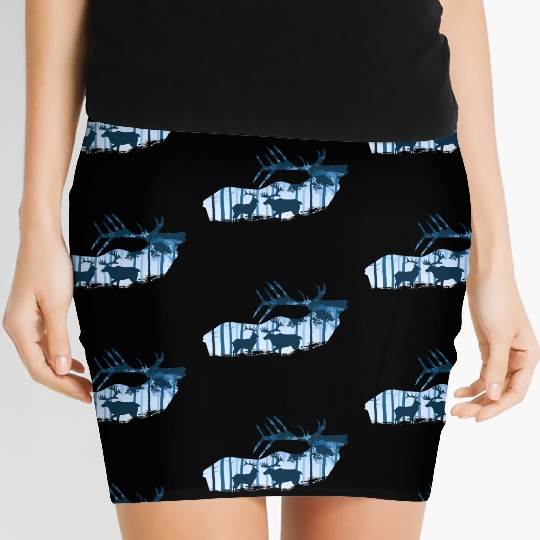 Elk Deer Silhouette Forest Animals Women's Mini Skirts