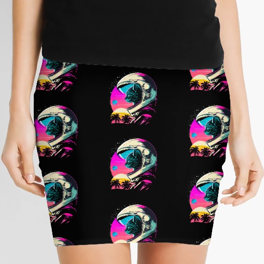 Aesthetic Vaporwave Space Cat 80s 90s Astronaut Women's Mini Skirts