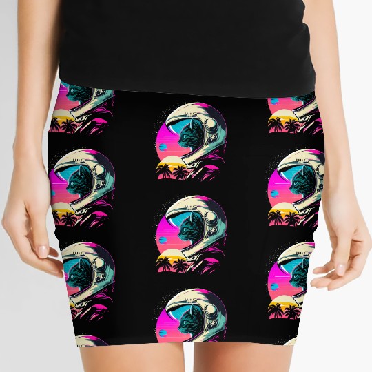 Aesthetic Vaporwave Space Cat 80s 90s Astronaut Women's Mini Skirts