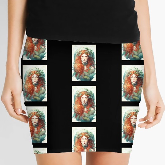 druid red hair spring forest elf nature fairy Women's Mini Skirts