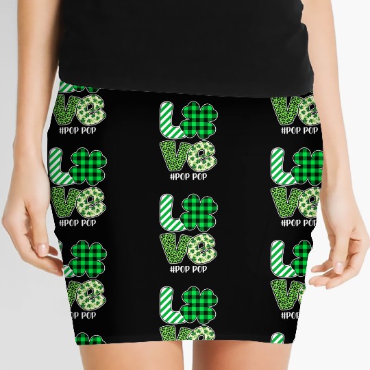 Love Pop Pop Green Plaid Leopard Shamrock Women's Mini Skirts