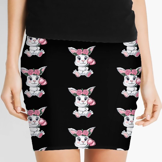Baby Easter Bunny with Flowers cute Easter Egg Women's Mini Skirts