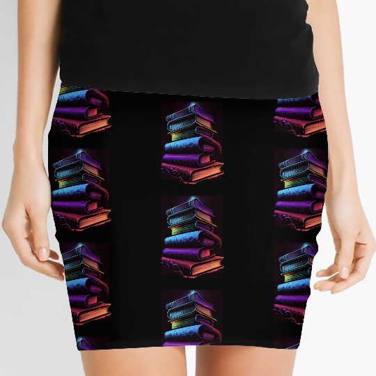Synthwave Book Stacks Design - Retro Vibes Women's Mini Skirts