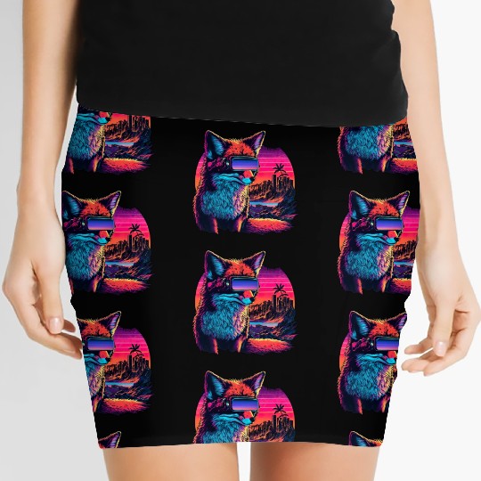 Retro Futuristic Synthwave Fox Women's Mini Skirts