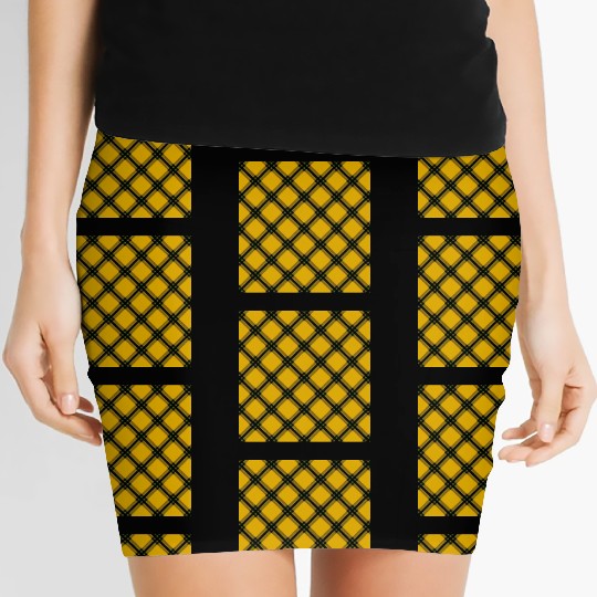 Tartan Touch A Yellow and Black Pattern Women's Mini Skirts