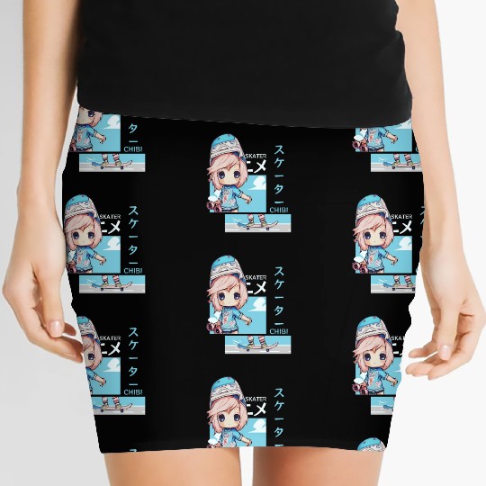 Kawaii Chibi Skater Skateboard Japanese Aesthetic Women's Mini Skirts