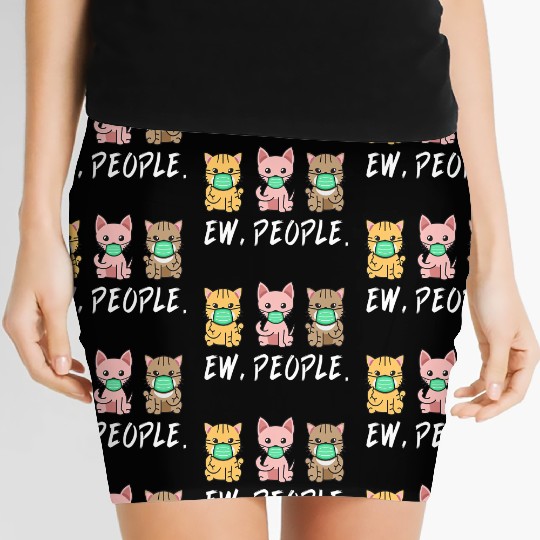 Ew People Cute Cat Wear Face Mask Kitten lovers Qu Women's Mini Skirts