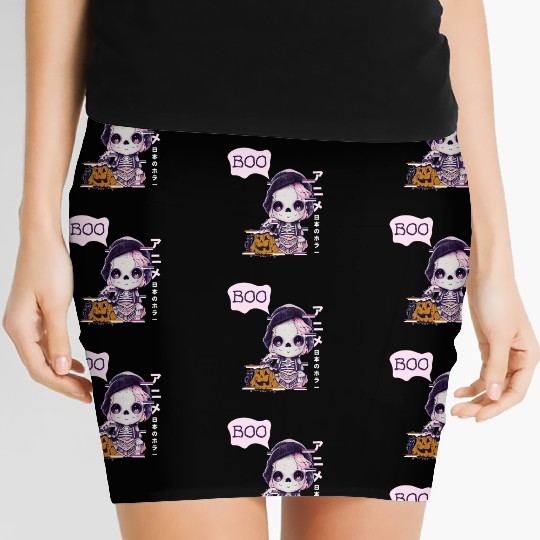 Cute Skeleton Chibi Pumpkin Japanese Aesthetic Women's Mini Skirts