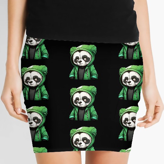The panda in the green Women's Mini Skirts