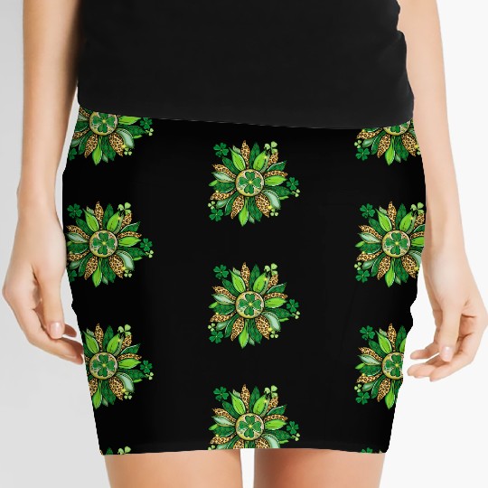 Sunflower Green With Leopard Women's Mini Skirts