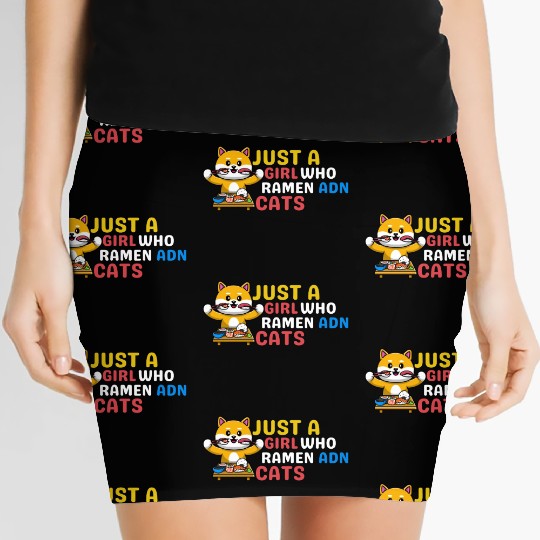 Just A Girl Who Loves Ramen And Cats Cute Animal Women's Mini Skirts