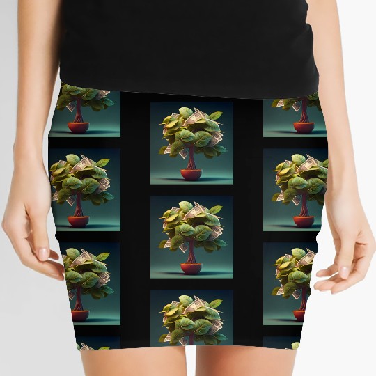 Plant in Flower Pot Money Tree - 3D Digital Art Women's Mini Skirts