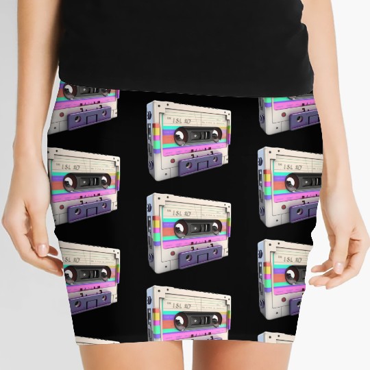 80s Music Cassette Tape : 3D, Neon, 80s songs Women's Mini Skirts
