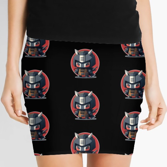 Ninja warrior mech robot kawaii illustration Women's Mini Skirts