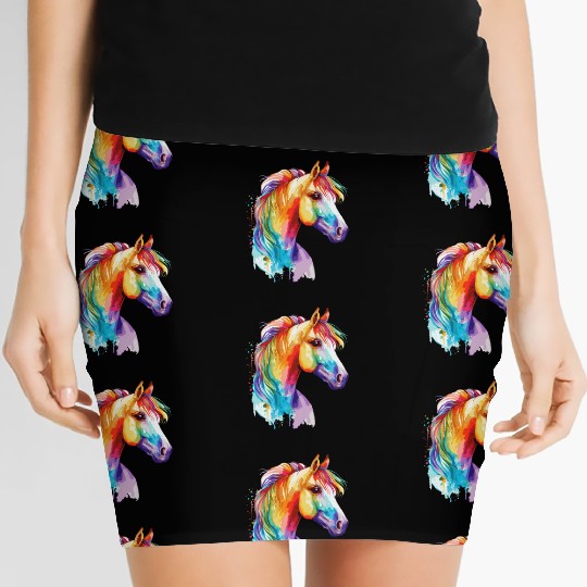 Watercolor Horse Pony Colorful Pet Ponys Lover Women's Mini Skirts