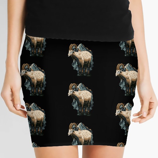 a mountain goat lives in the mountains Women's Mini Skirts